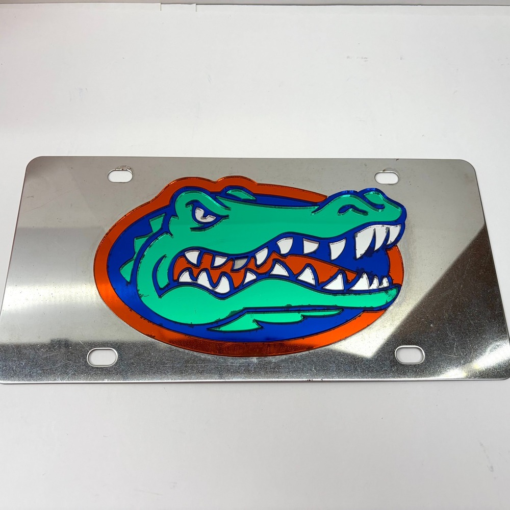 Florida Gators License Plate 3D Acrylic Logo Metal Silver Blue Orange Green Good